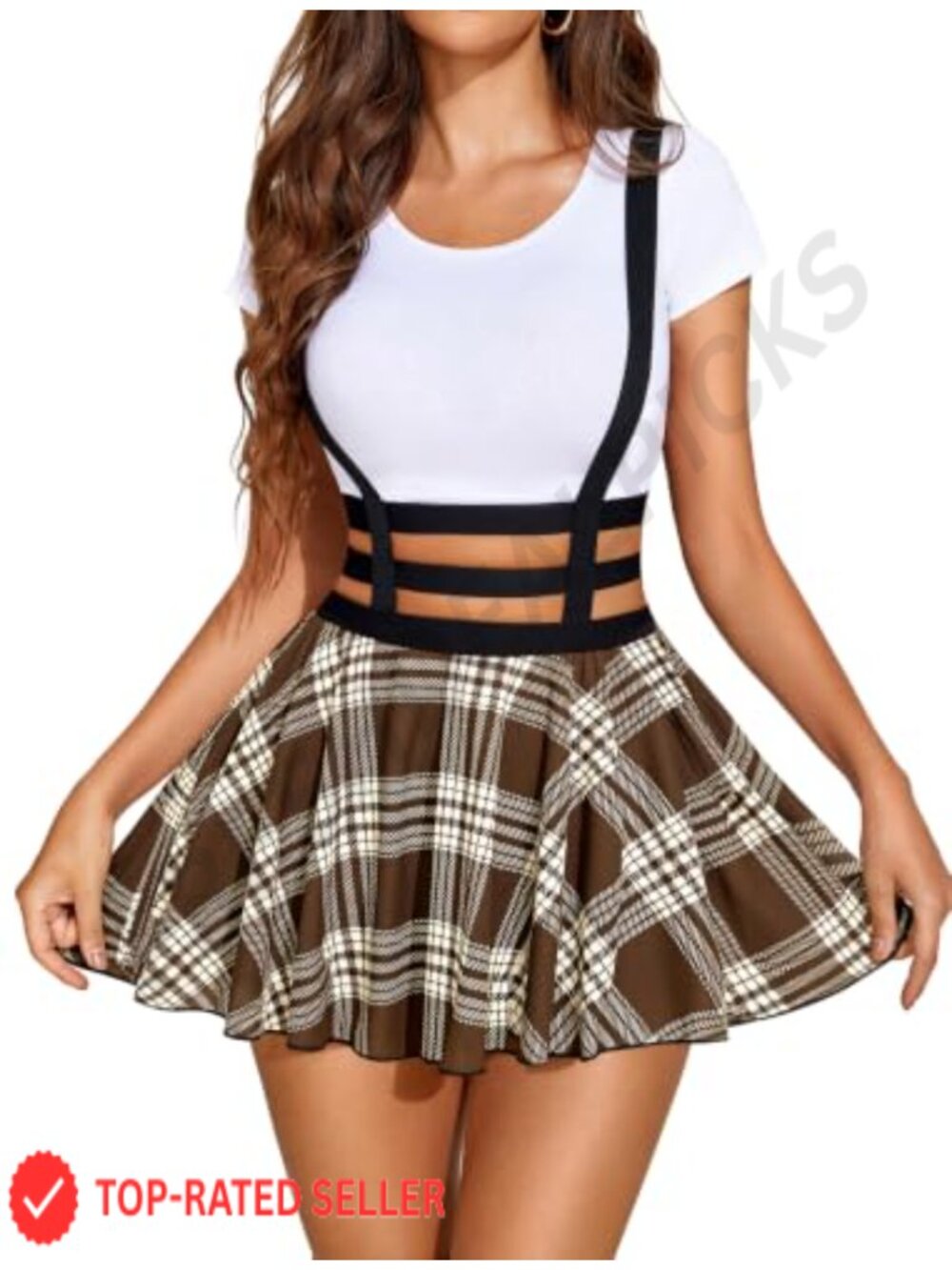 Pleated Suspender Skirt High Waist A-Line Mini Skirt